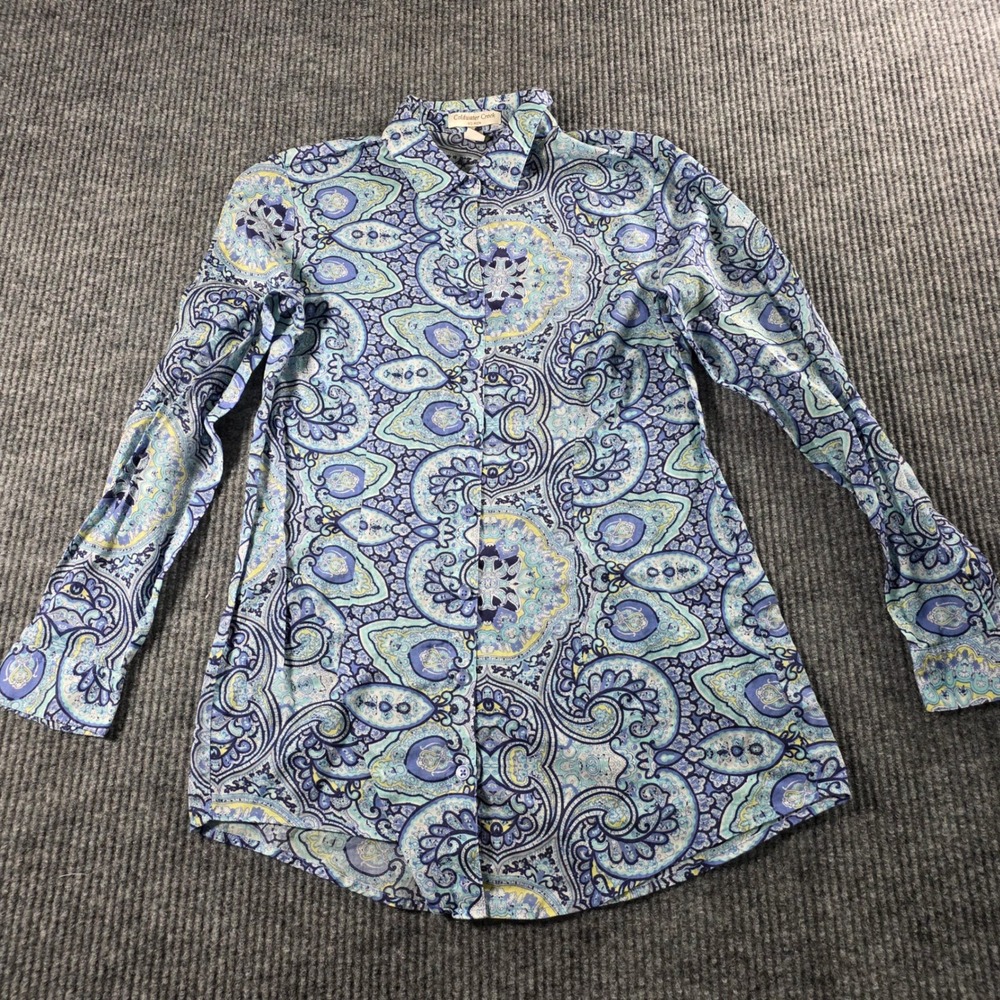 Coldwater Creek Womens Small 8 Blue Paisley Long Sleeve Button Down Shirt